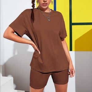 SHEIN Drop shoulder solid tee & biker short set